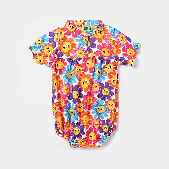 Infant Girls Cotton Romper Smiley Flower-Multi