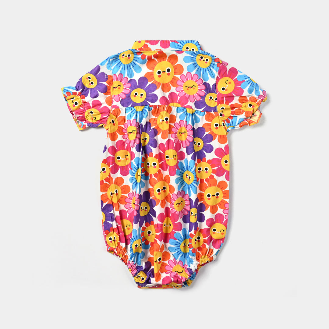 Infant Girls Cotton Romper Smiley Flower-Multi