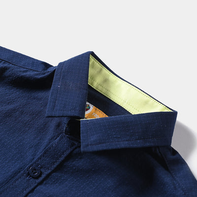 Boys Yarn Dyed Casual Shirt F/S (Double Pocket)-Navy Blue