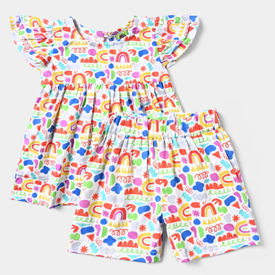 Infant Girls Cotton Poplin Woven Suit Abstract-Multi