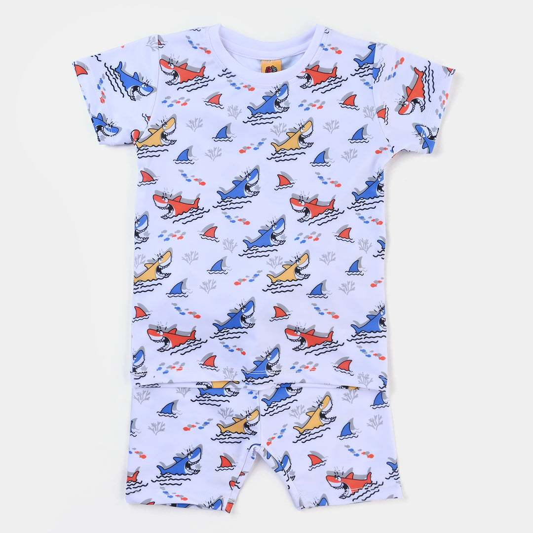 Boys Nylon Swimming Suit Shark-White