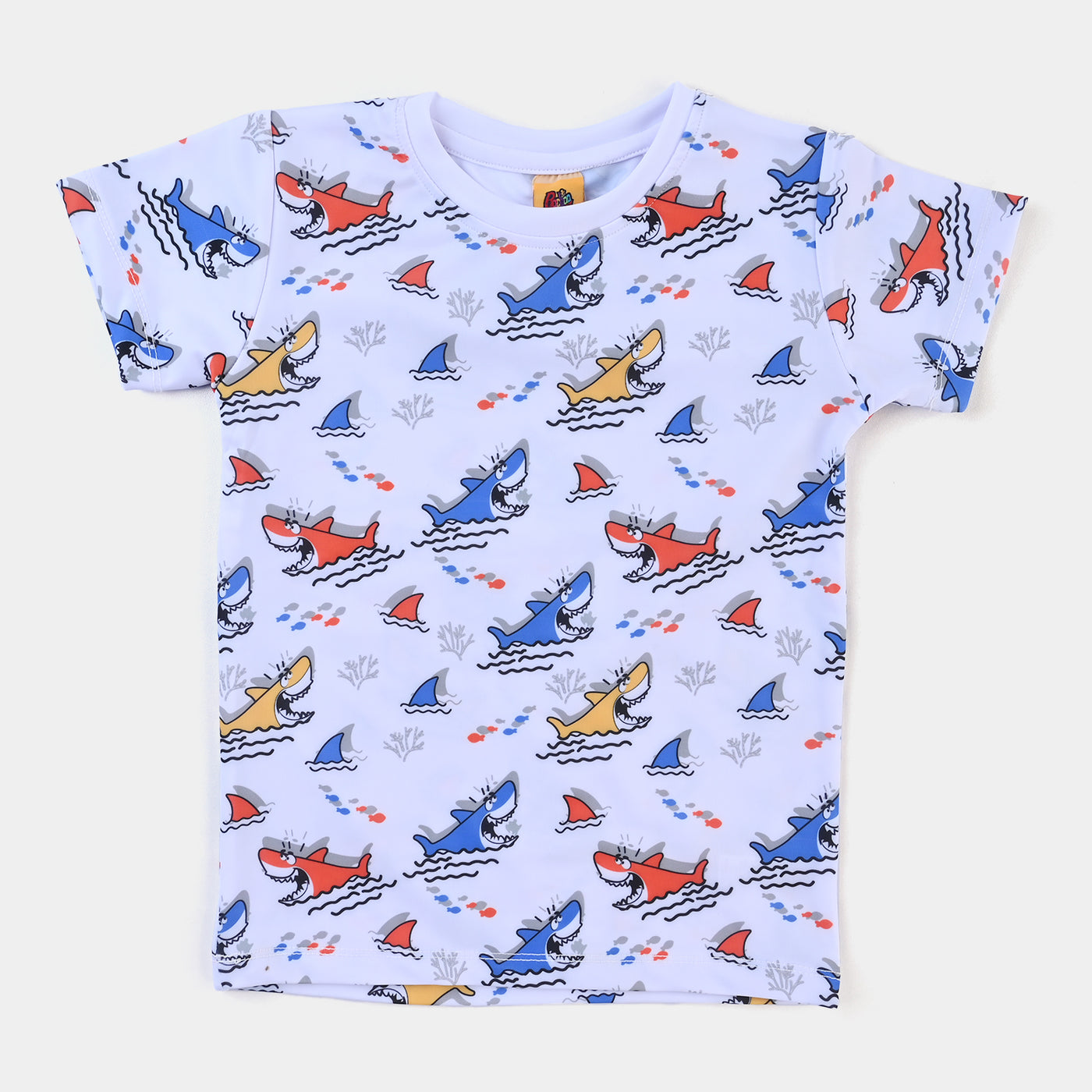 Boys Nylon Swimming Suit Shark-White