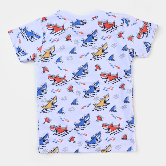 Boys Nylon Swimming Suit Shark-White