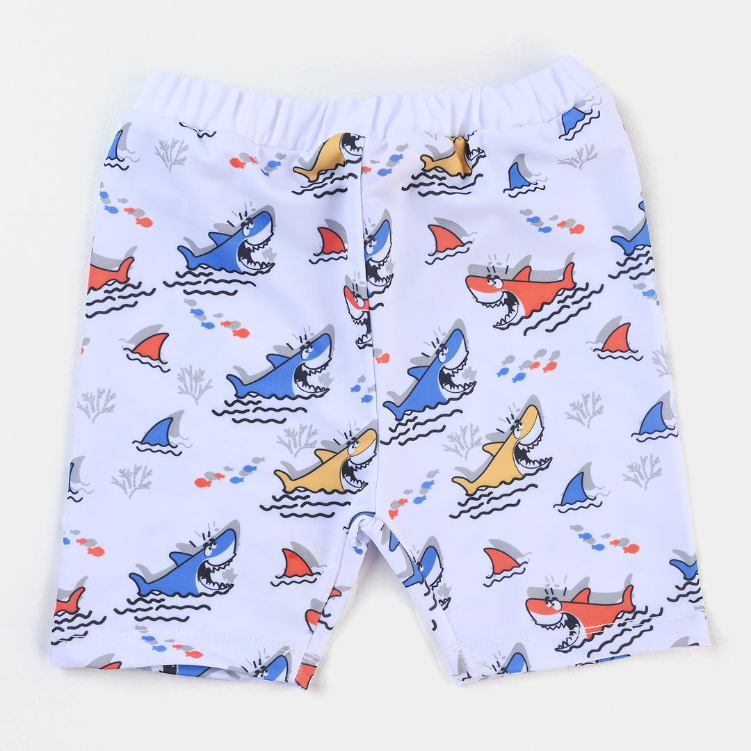 Boys Nylon Swimming Suit Shark-White