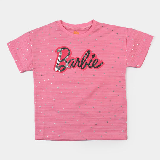 Girls Poly Cotton Jersey T-Shirt Character - Pink