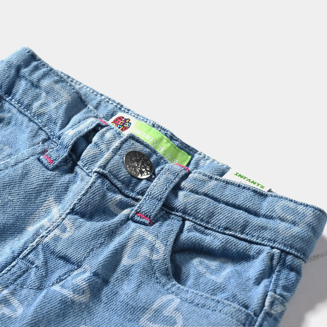 Infant Girls Denim rigid Short Hearts-Ice Blue