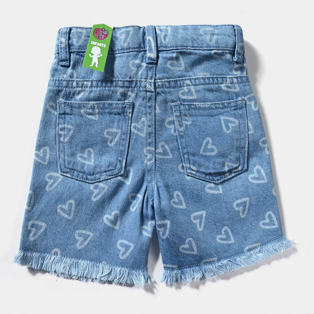 Infant Girls Denim rigid Short Hearts-Ice Blue