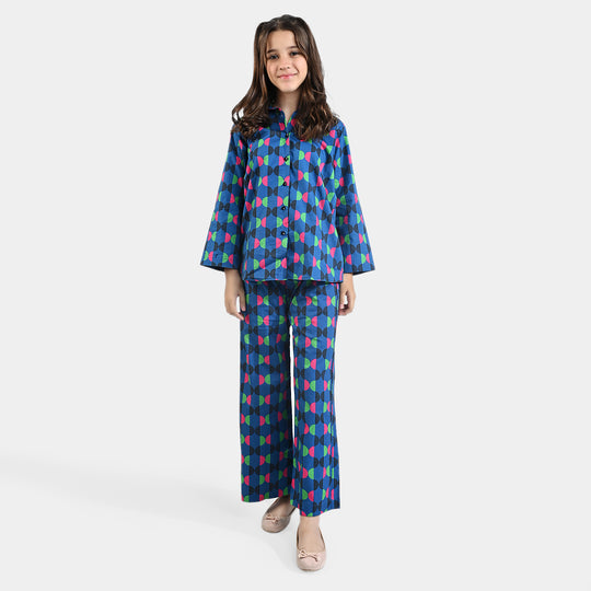 Girls Cotton Poplin Co-ord Set Half Circle-Multi