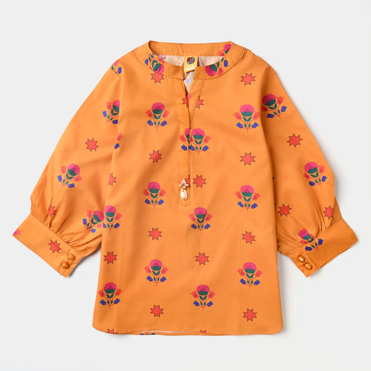 Girls Cotton Poplin Casual Top Ethnic Floral-Citrus