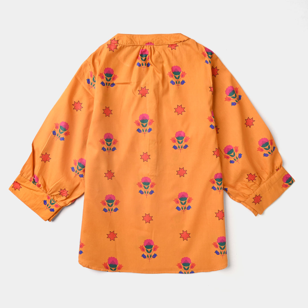 Girls Cotton Poplin Casual Top Ethnic Floral-Citrus