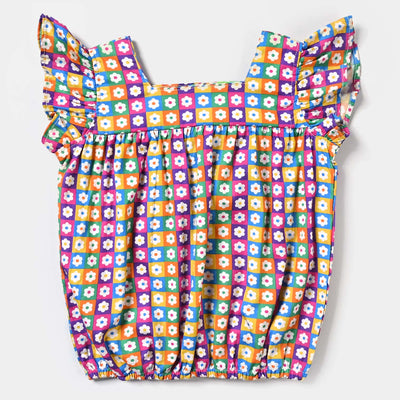 Infant Girls Cotton Poplin Casual Top Cubes-Multi