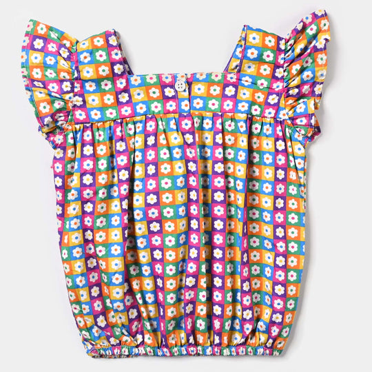 Infant Girls Cotton Poplin Casual Top Cubes-Multi