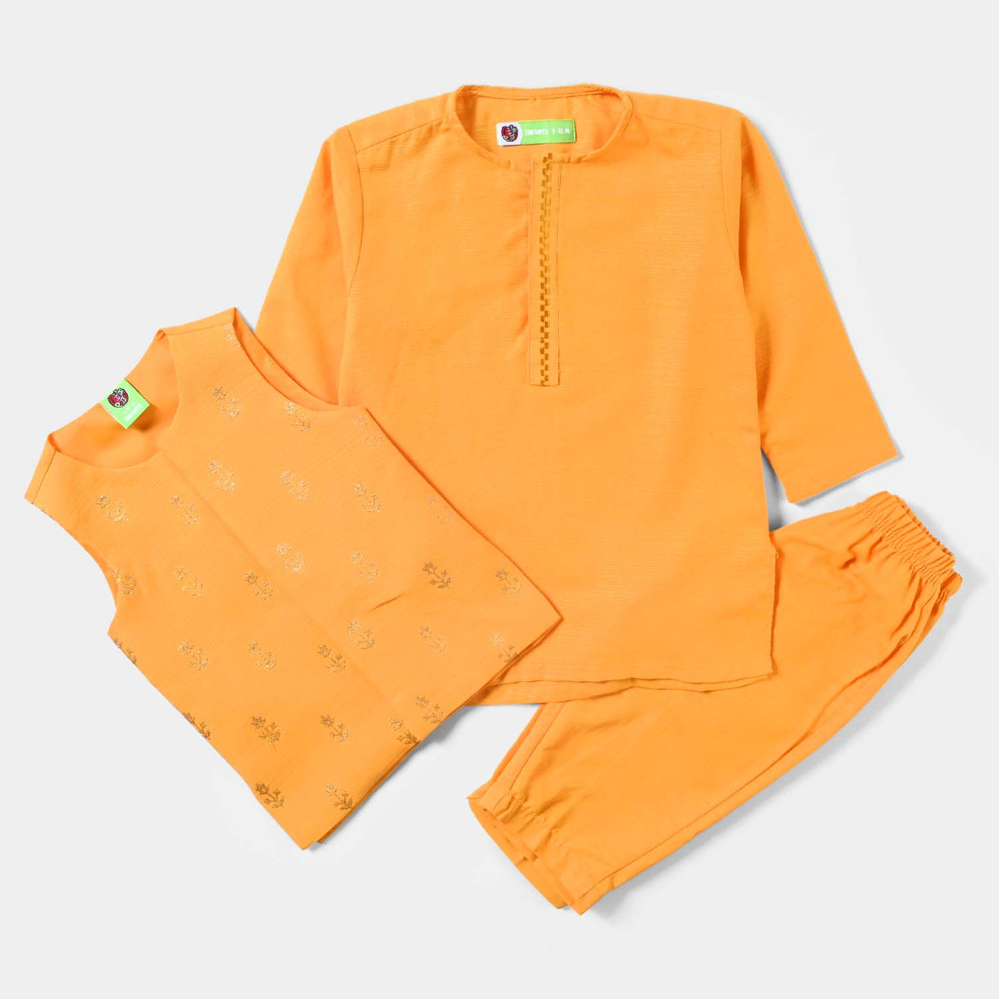 Infant Boys Cotton Slub 3Piece Suit (Floral Boti)-Citrus
