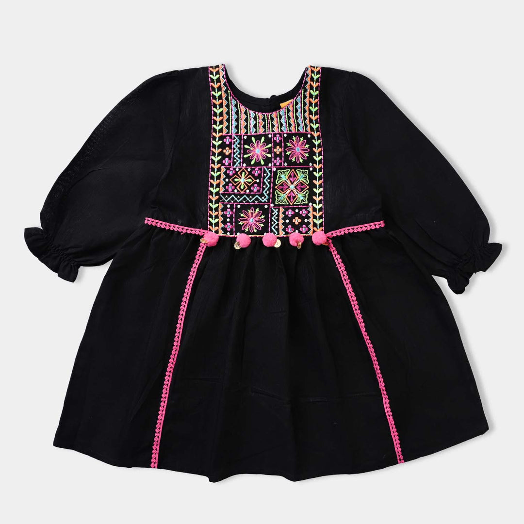 Girls Cotton Slub 2Pcs Chamak-BLACK