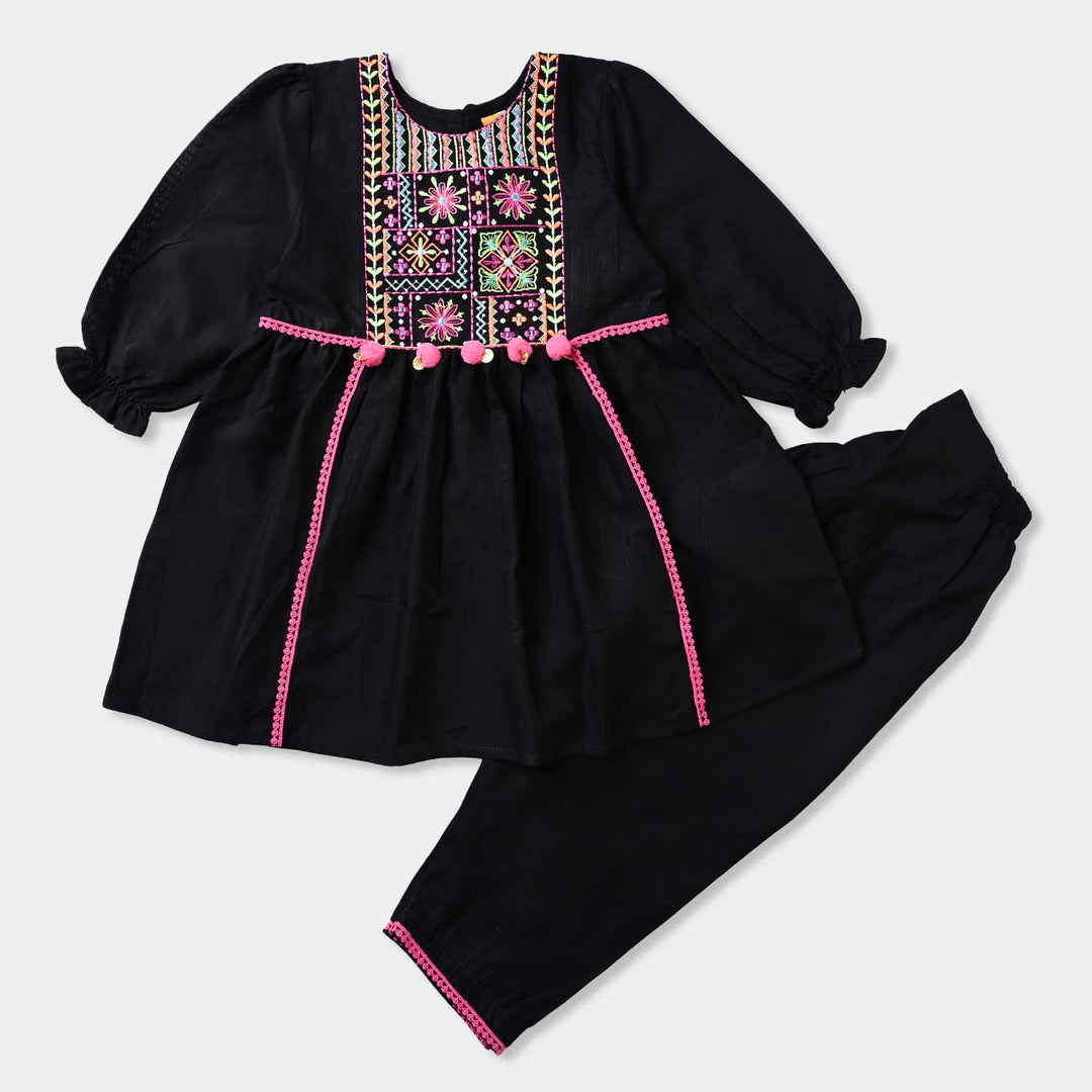 Girls Cotton Slub 2Pcs Chamak-BLACK