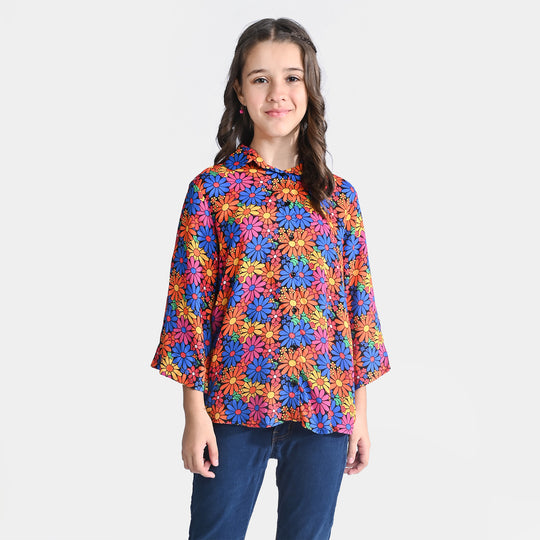 Girls Viscose Casual Top Mexican Floral-Multi