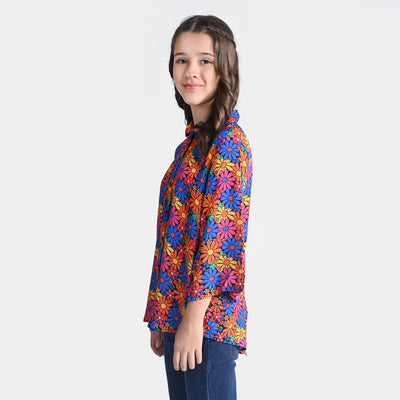 Girls Viscose Casual Top Mexican Floral-Multi