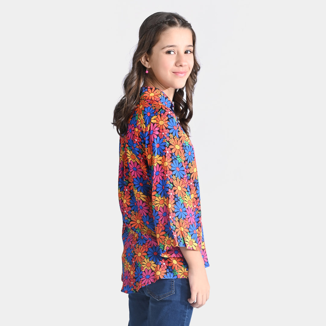 Girls Viscose Casual Top Mexican Floral-Multi