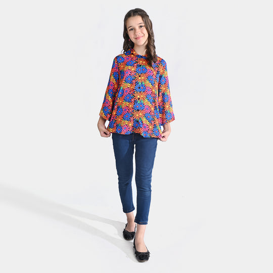 Girls Viscose Casual Top Mexican Floral-Multi