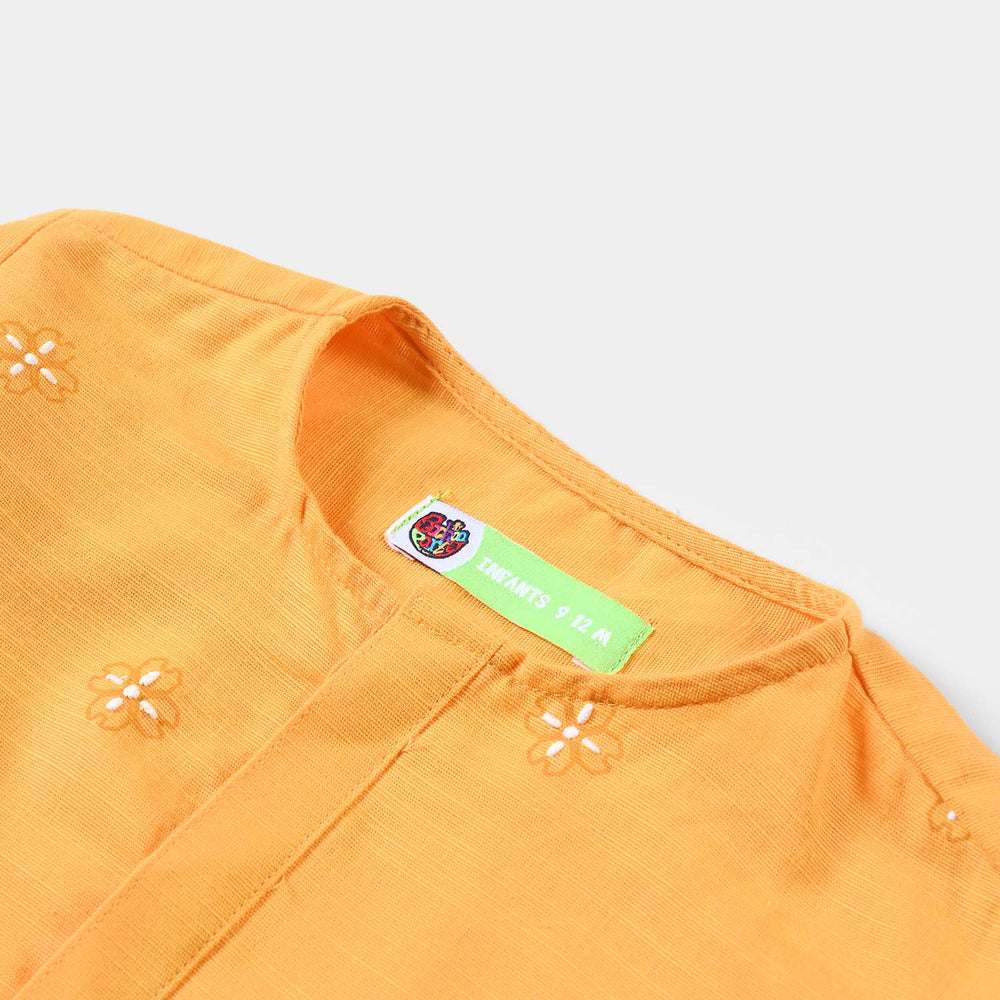 Infant Boys Cotton Slub Printed Kurta (Puff Print)-Citrus