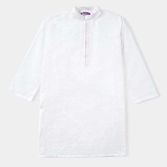 Boys Jacquard Embroidered Kurta-White