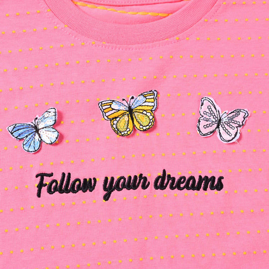 Girls Cotton Jersey T-Shirt H/S Butterflies-Hot Pink