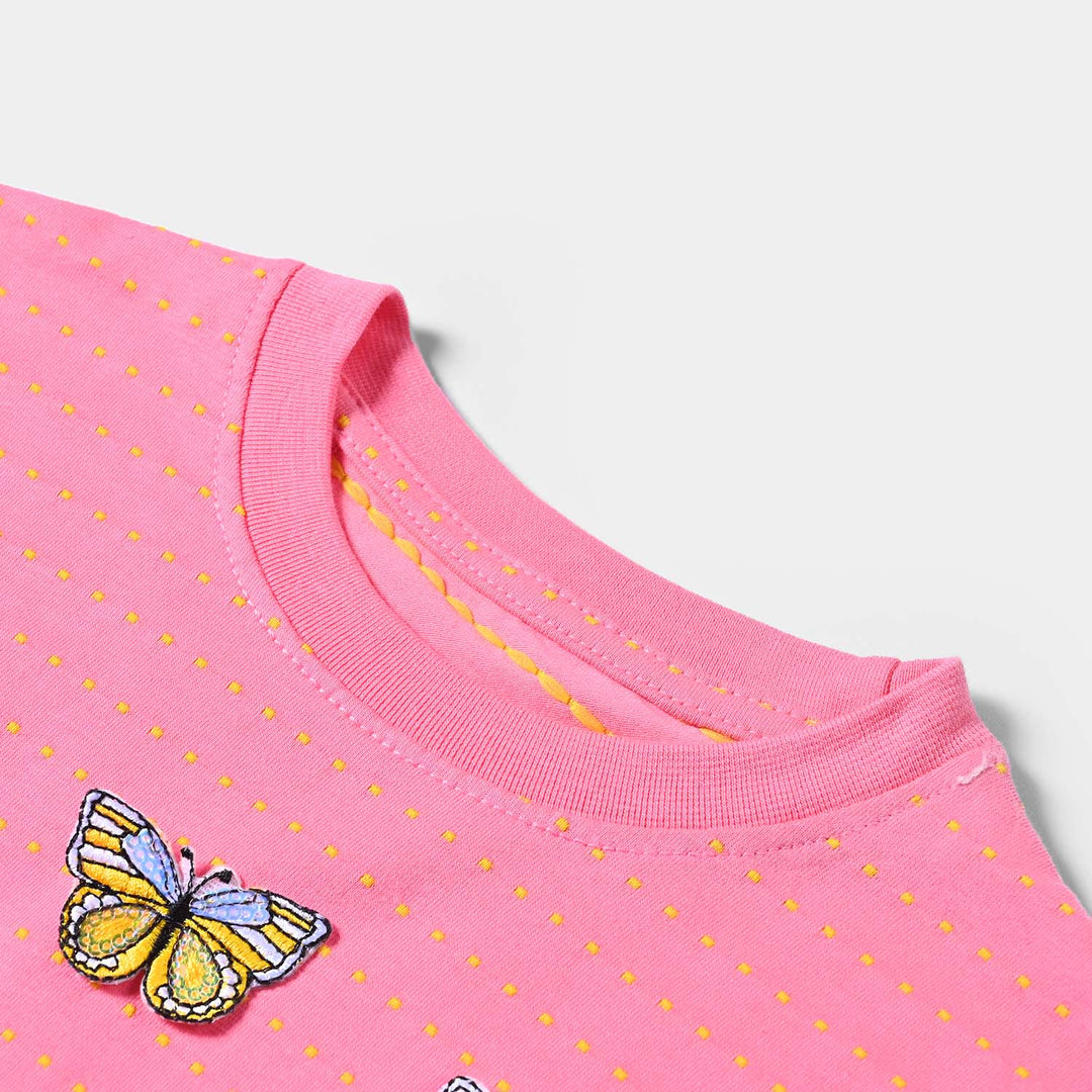 Girls Cotton Jersey T-Shirt H/S Butterflies-Hot Pink