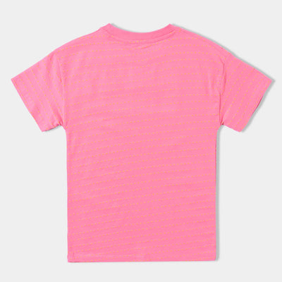 Girls Cotton Jersey T-Shirt H/S Butterflies-Hot Pink