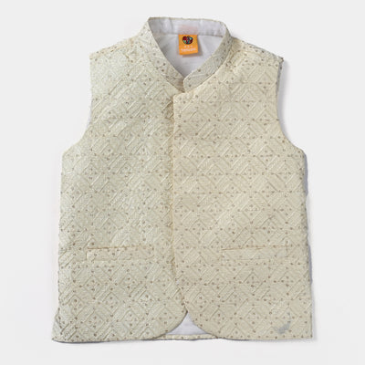 Boys Poly Viscose Waistcoat (Sequence EMB)-Off White