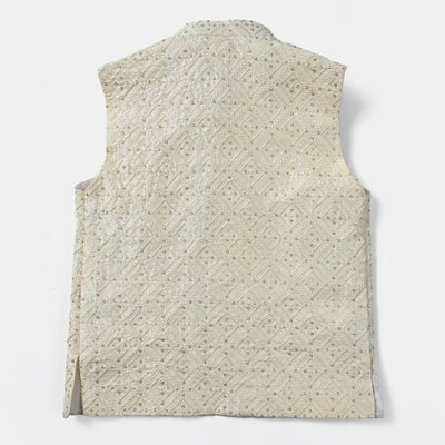 Boys Poly Viscose Waistcoat (Sequence EMB)-Off White