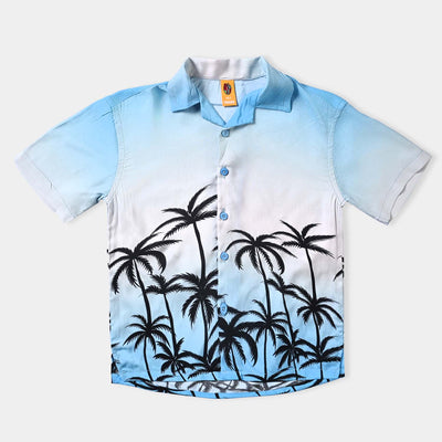 Boys Viscose Casual Shirt H/S (Gradient Palm)-AQUA