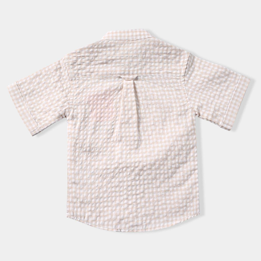 Infant Boys Yarn Dyed Basic Casual Shirt (Laugh & Fun)-BEIGE