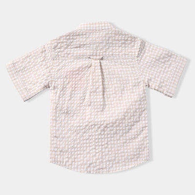 Infant Boys Yarn Dyed Basic Casual Shirt (Laugh & Fun)-BEIGE