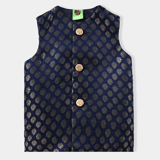 Infant Boys Poly Viscose Waistcoat (Golden Zari)-NAVY