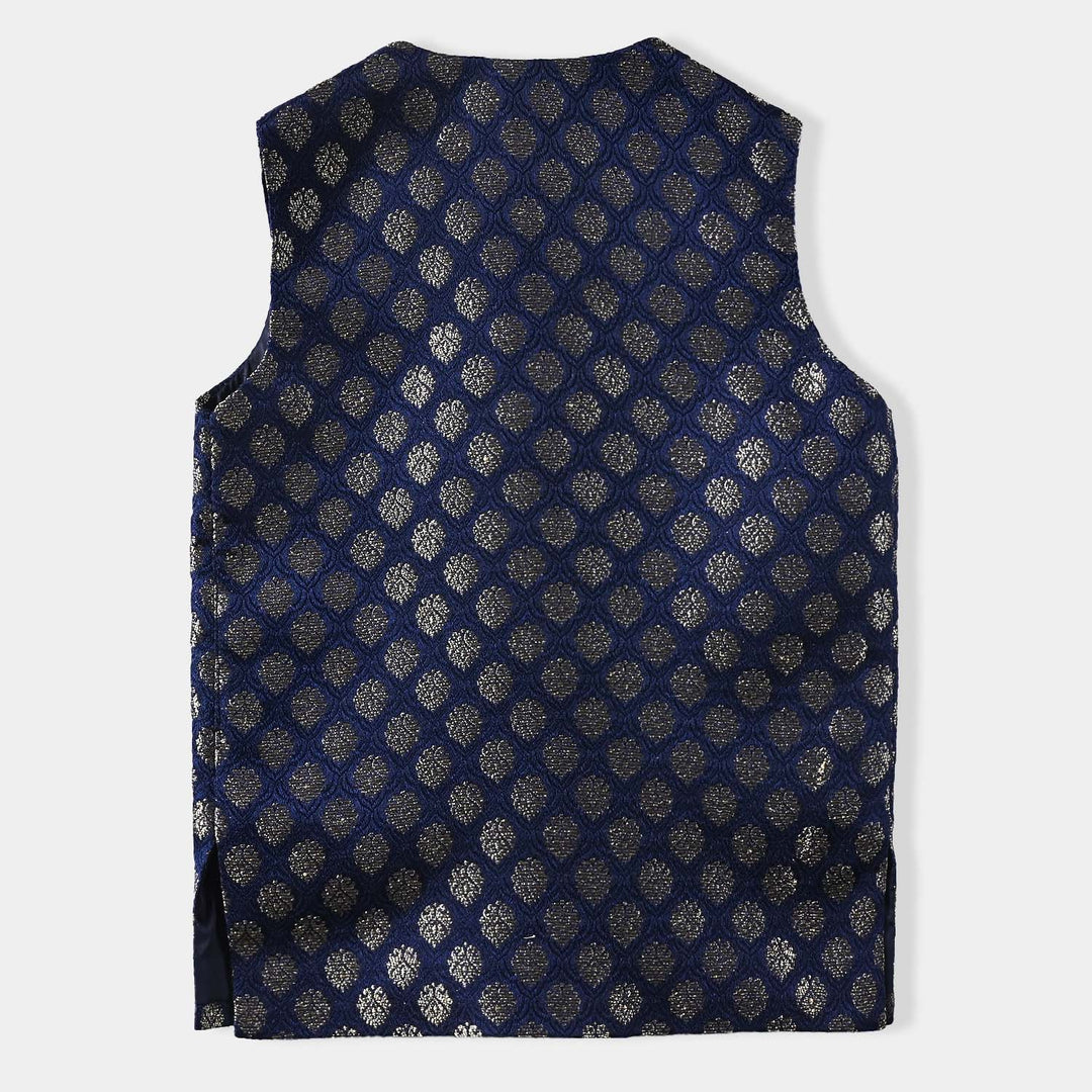 Infant Boys Poly Viscose Waistcoat (Golden Zari)-NAVY