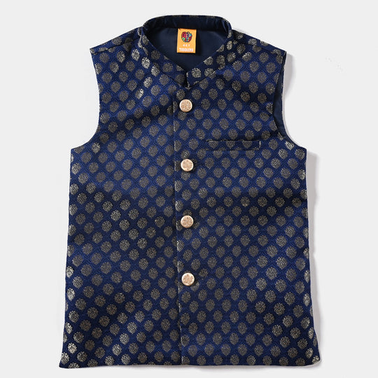 Boys Poly Viscose Waistcoat (Golden Zari)-NAVY