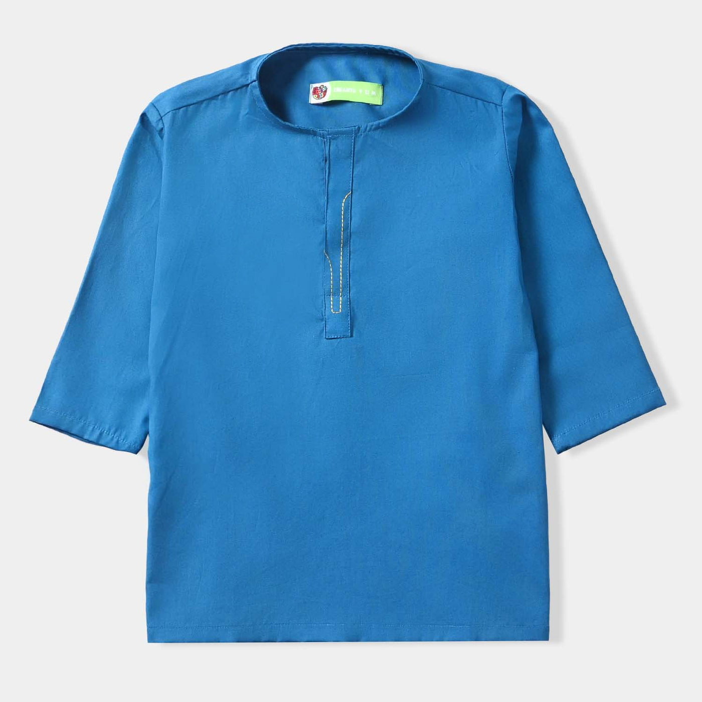 Infant Boys Cotton Poplin Basic Kurta (Running Stitch)-Blue