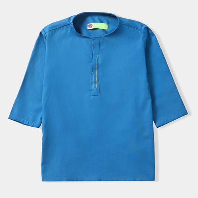 Infant Boys Cotton Poplin Basic Kurta (Running Stitch)-Blue