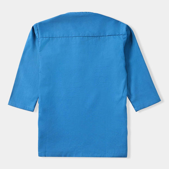 Infant Boys Cotton Poplin Basic Kurta (Running Stitch)-Blue