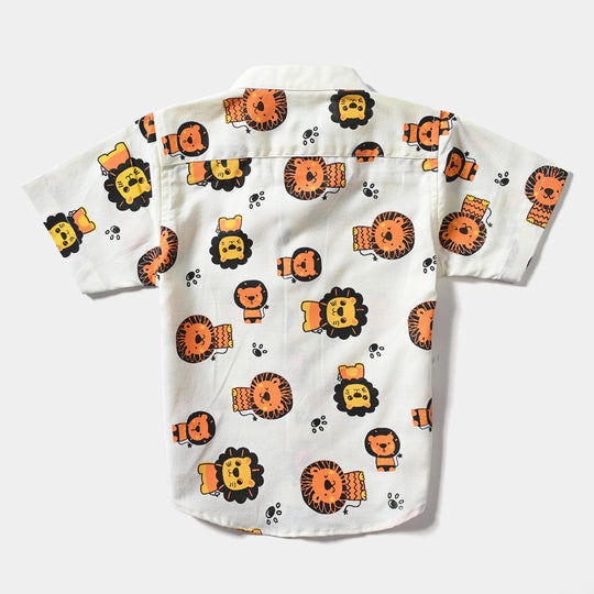 Infant Boys Oxford Basic Casual Shirt (Lion)-Off-White