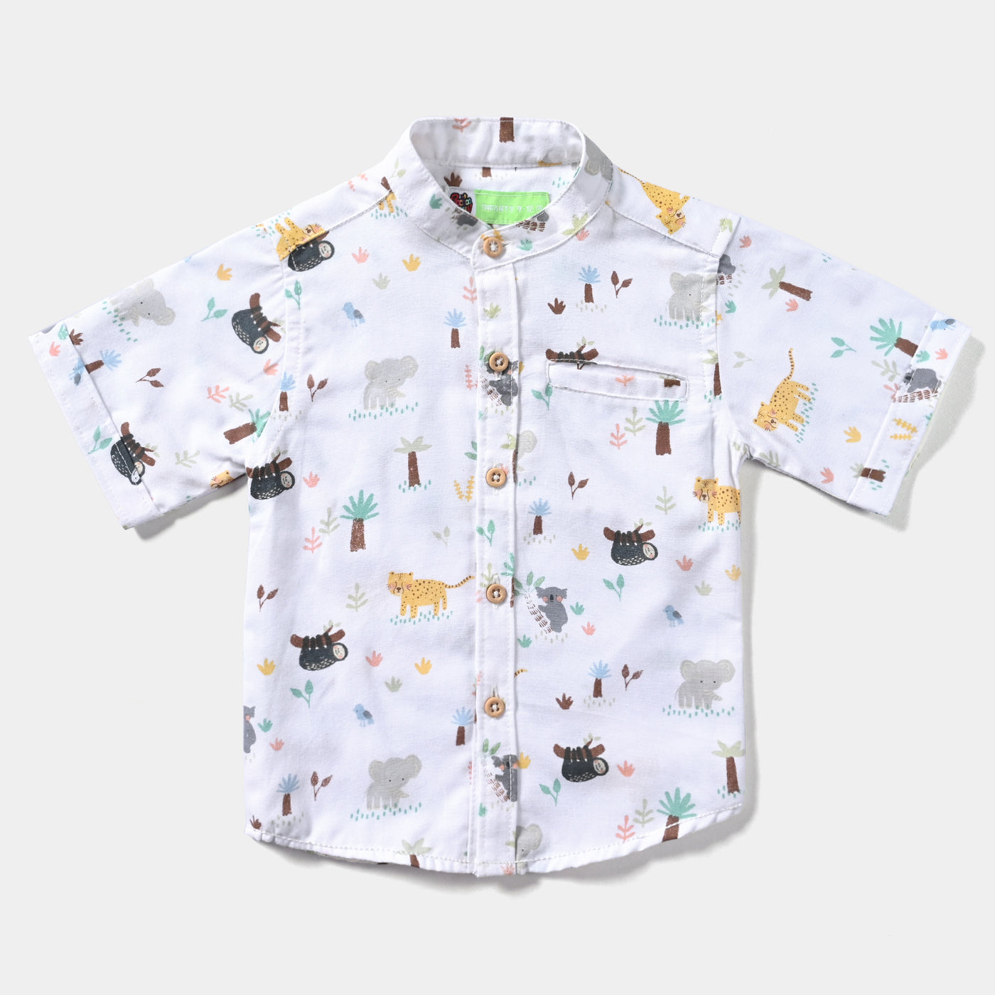 Infant Boys Yarn Dyed Basic Casual Shirt (Animal)-White