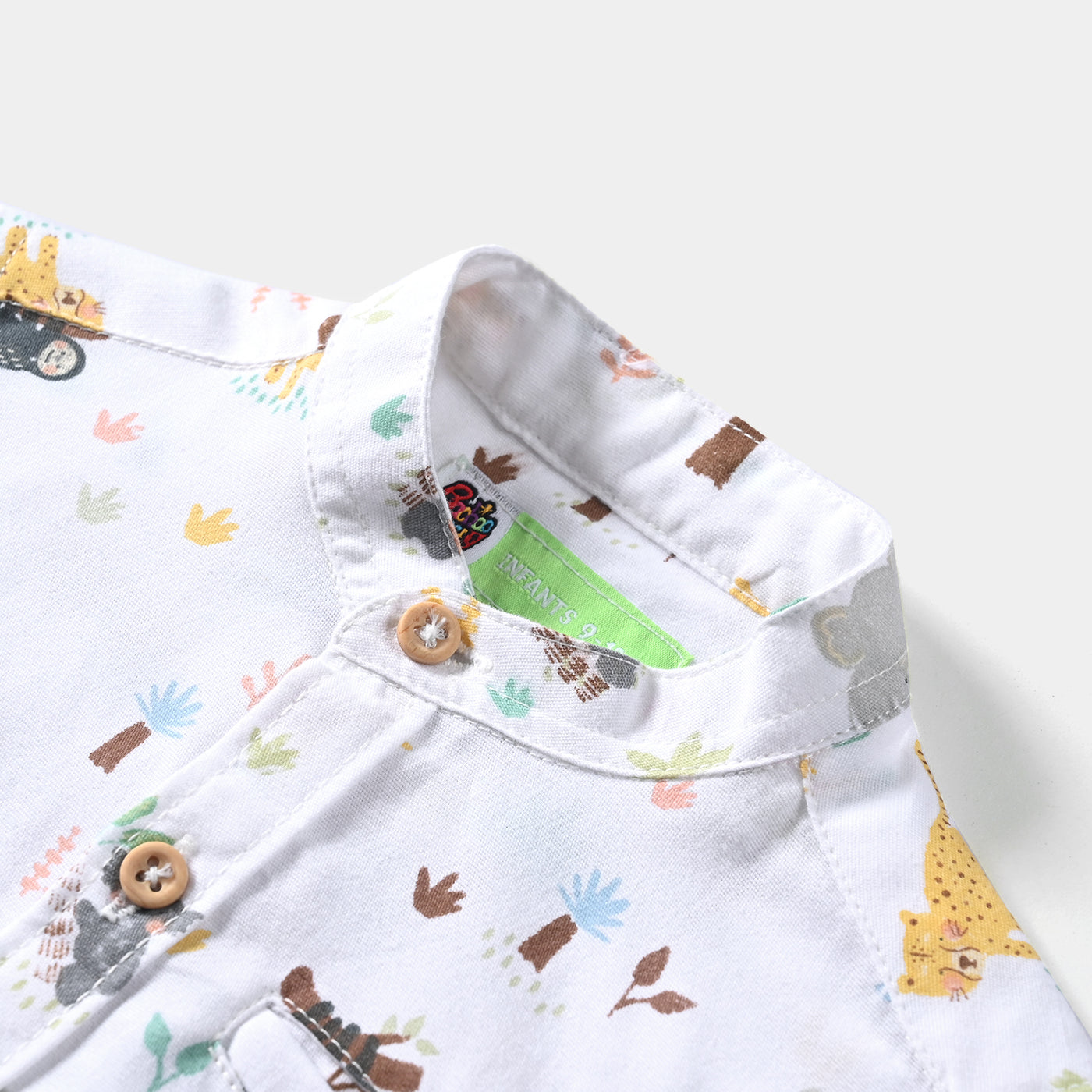 Infant Boys Yarn Dyed Basic Casual Shirt (Animal)-White