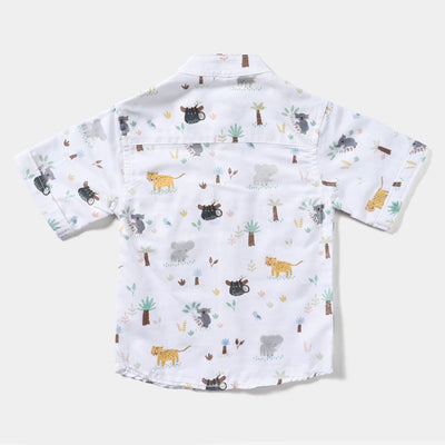 Infant Boys Yarn Dyed Basic Casual Shirt (Animal)-White