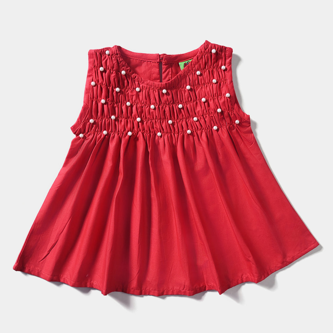 Infant Girls Cotton Casual Top Pearls-Red