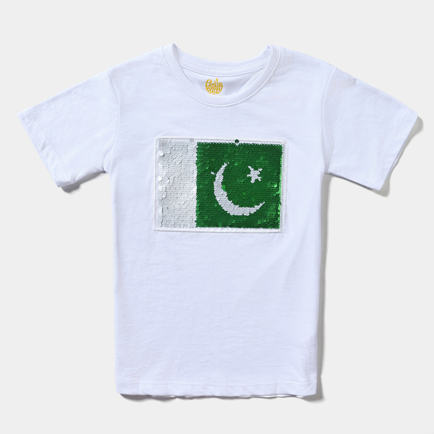 Boys PC Jersey T-Shirt H/S Kids Sequins Flag-White