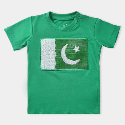 Infant Unisex T-Shirt Kids Sequins Flag-Fern Green