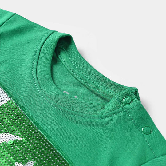 Infant Unisex T-Shirt Kids Sequins Flag-Fern Green