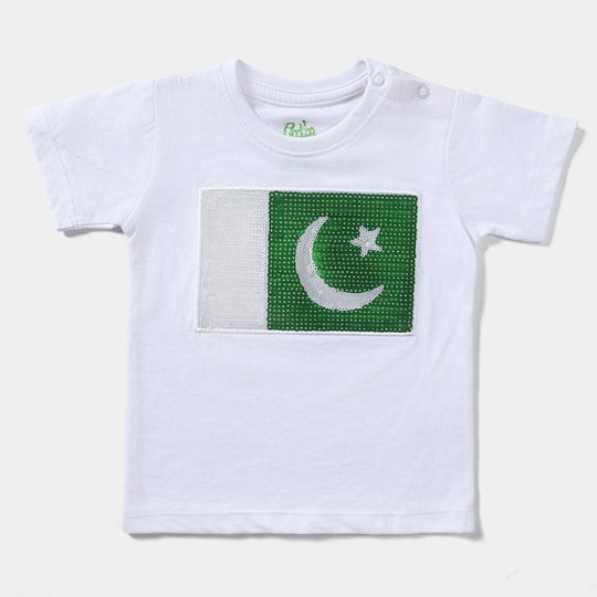 Infant Boys Poly Cotton Jersey T-Shirt Sequins Flag-White