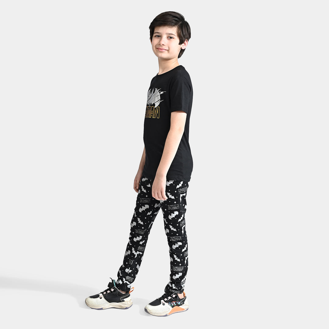 Boys Poly Cotton Jersey Knitted Nightwear-Jet Black