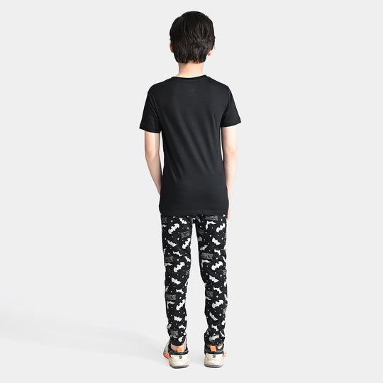 Boys Poly Cotton Jersey Knitted Nightwear-Jet Black